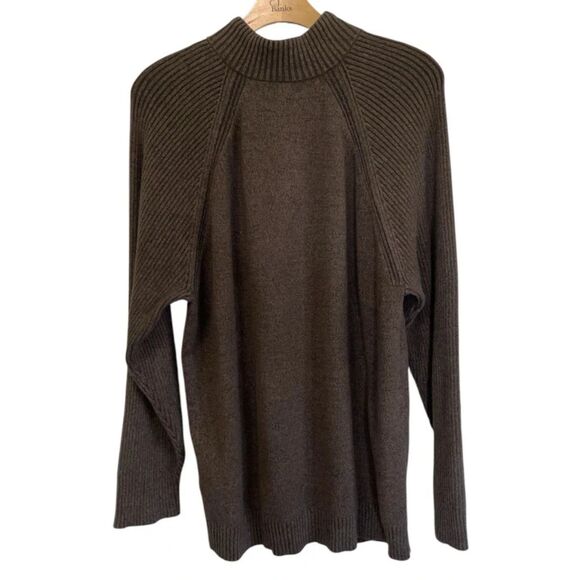 Northcrest Classic Men's 3XLT 1/4 Zip Brown Soft Knit Sweater with Ribbed Hems - Picture 3 of 10